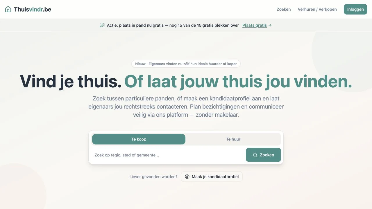Thuisvindr — startpagina voor particuliere verkoop en verhuur